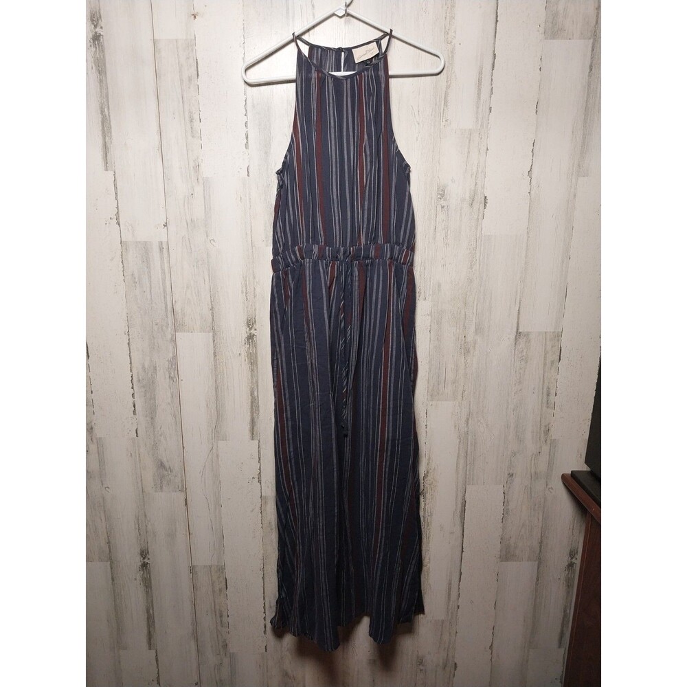 Universal Thread Striped Halter Maxi Sun Dress Blue Red 100% Cotton Sz Small